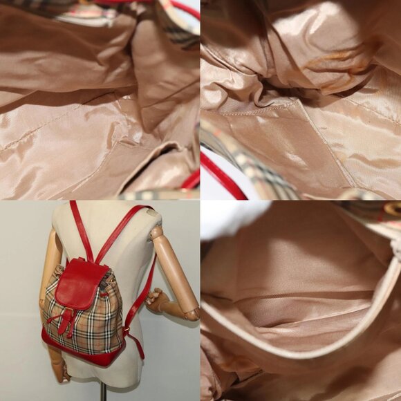 BURBERRY Nova Check Backpack Canvas Beige Red gold Auth BD1627 - Picture 14 of 15